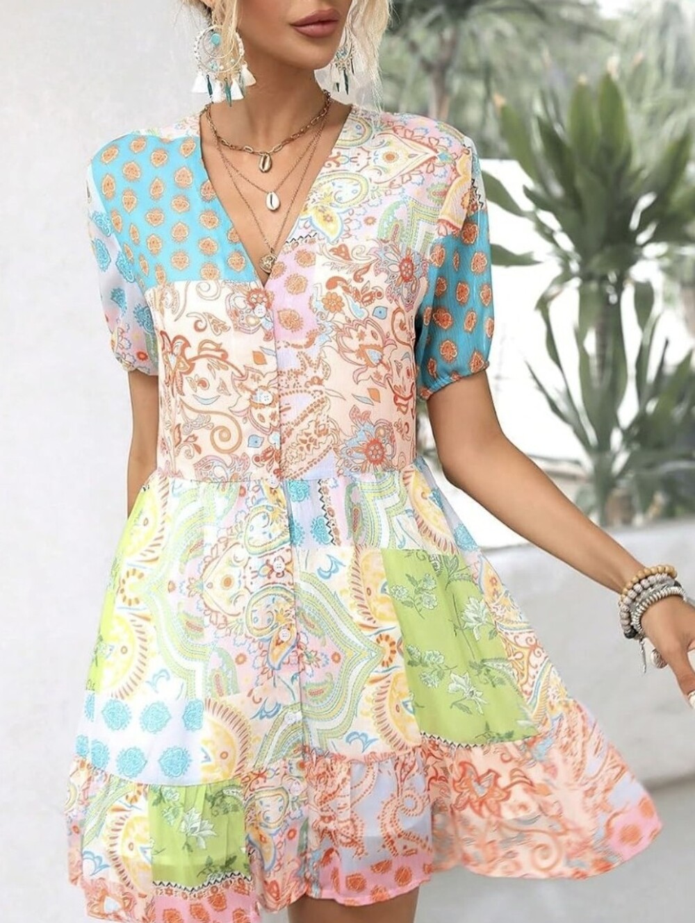Bohemian Patchwork Print Dress